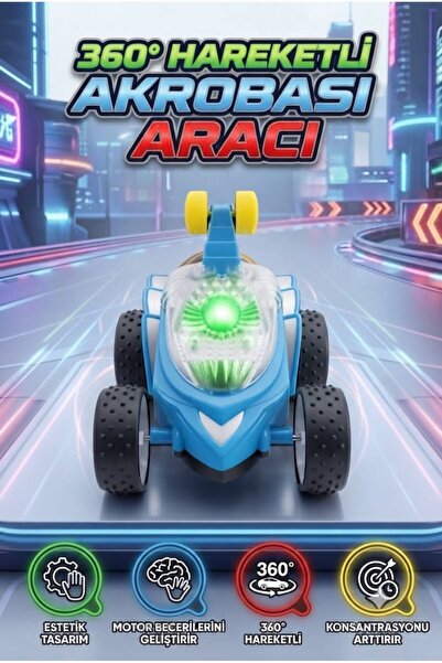 Tıfıl Toys Akrobat Araba 360° Hareketli Sürtmeli Oyuncak Araba Engel Aşan Akr...