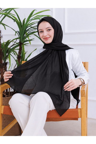ŞALSERA Siyah Yoryo Şifon Şal, 75 x 180 cm