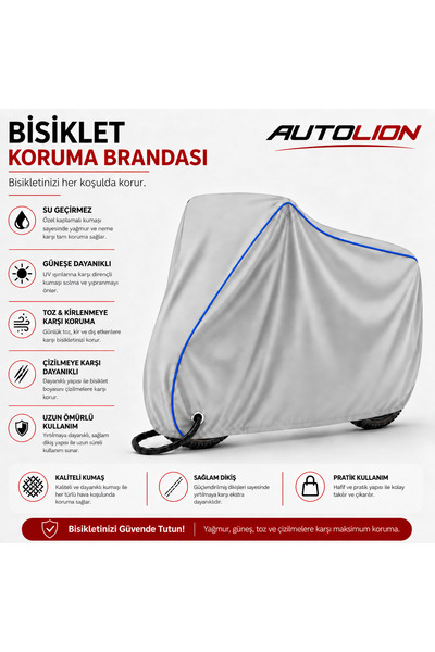 AUTOLION Bisiklet koruma brandası gri renk mavi dikişli