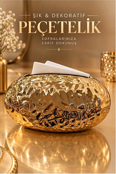 Kitchen Beauty Gold Plastik Darbeli Tasarım Peçetelik Dekoratif Modern Lüks Masa Üstü Organizer