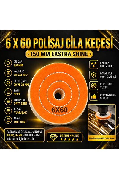 Torna Türk 6 X 60 X Delik 20 - 22 Mm Turuncu Delik Polisaj Cila Bezleri - Pol...