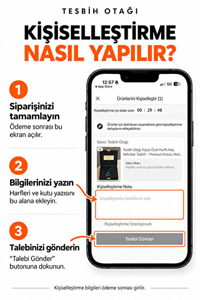 Tesbih Otağı Hediye Kişiye Özel Harfli Ateş Kehribar Tesbih – Premium Kutulu Hediye Tesbih Seti