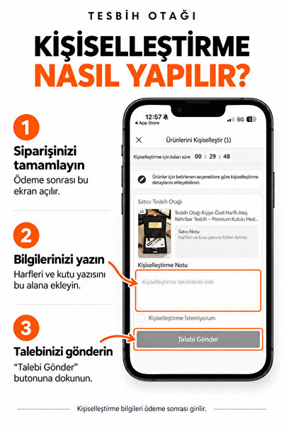 Tesbih Otağı Kişiye Özel Harfli Ateş Kehribar Tesbih – Premium Kutulu Hediye Tesbih Seti - Sertifikalı Kehribar