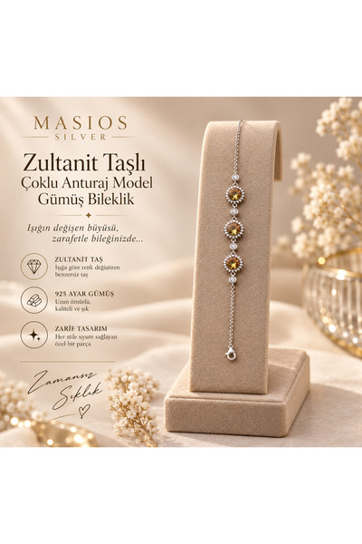 Masios Silver Zultanit Taşlı Çoklu Anturaj Model 925 Ayar Gümüş Bileklik