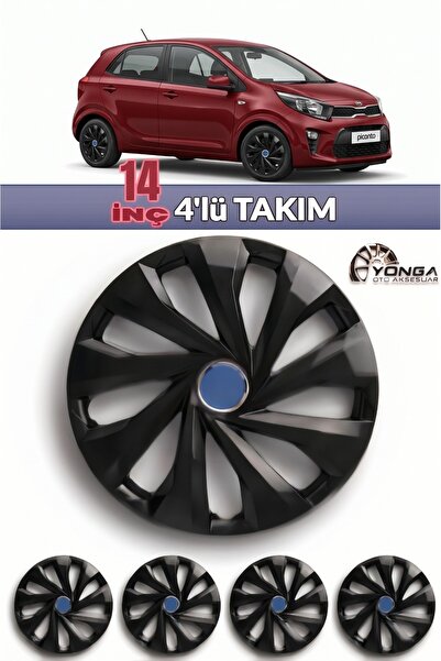 YONGA OTO AKSESUAR KİA PİCANTO 14 İnç Jant Kapağı 4'lü Set Piano Black + 4 Am...