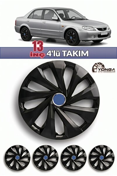YONGA OTO AKSESUAR MAZDA 323 13 İnç Jant Kapağı 4'lü Set Piano Black + 4 Ambl...