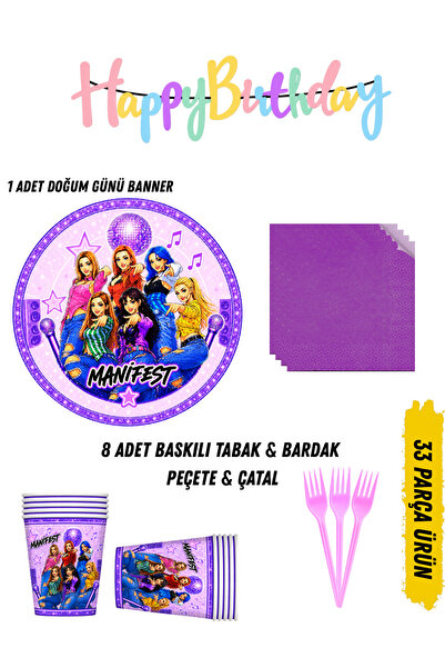 HAPPYLOOPPARTY Manifest Manifest Kız Grubu Doğum Günü Parti Seti Tabak & Bard...