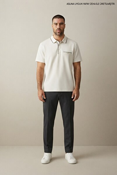 Maccali White Men's Pocket Pique Short Sleeve Polo Collar T-Shirt