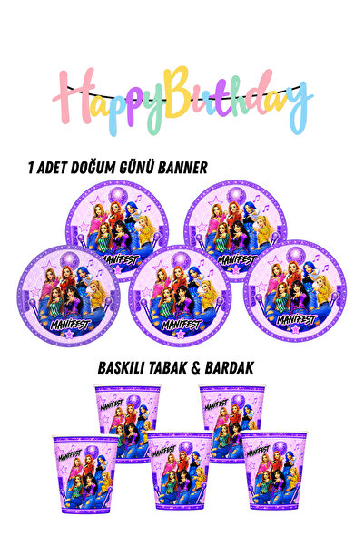 HAPPYLOOPPARTY Manifest Manifest Kız Grubu 24 Kişilik Tabak , Bardak , Flama ...