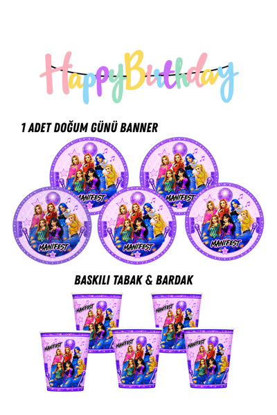 HAPPYLOOPPARTY Manifest Manifest Kız Grubu 8 Kişilik Doğum Günü Parti Süsleri...