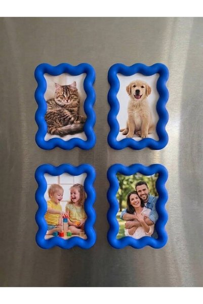 StoreGiz 4 Adet Lacivert Çerçeve Magnet 10x7 cm 3D Baskı Buzdolabı Magneti - ...
