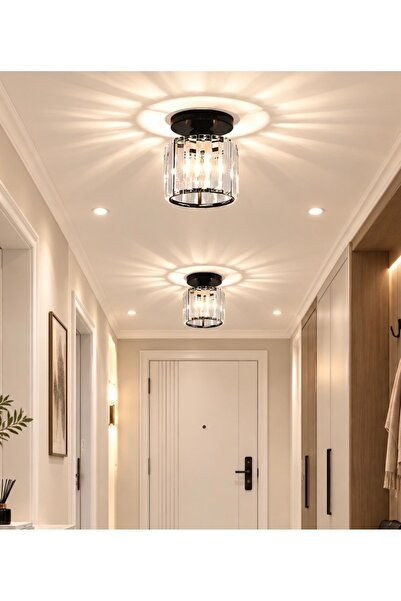 burenze Lüks Kristal Taşlı Modern Plafonyer Tavan Mutfak Oturma Odası Koridor Hol Taşlı Salon Avizesi Siyah