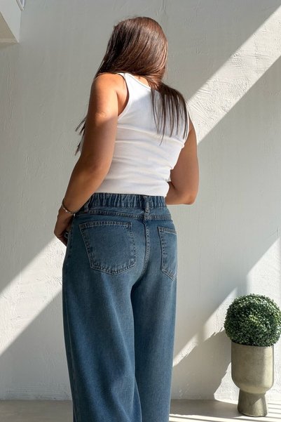 ELVAN TOLON Yumuşak Dokulu Jean MAVİ