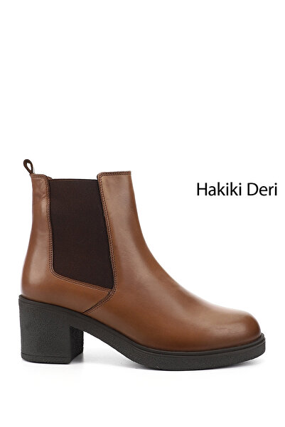 GÖNDERİ(R) Women's Tan Antique Zippered Thick Heeled Genuine Leather Chelsea ...