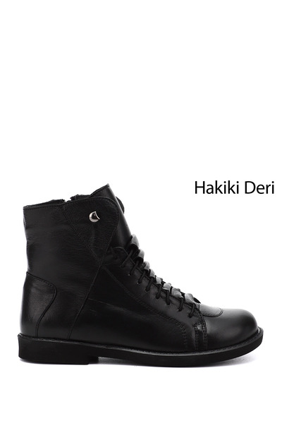 GÖNDERİ(R) Women/Girls Black Zippered Rubber Sole Genuine Leather Boots