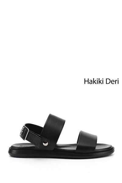 GÖNDERİ(R) Men's Black Buckle Genuine Leather Comfort Sandals
