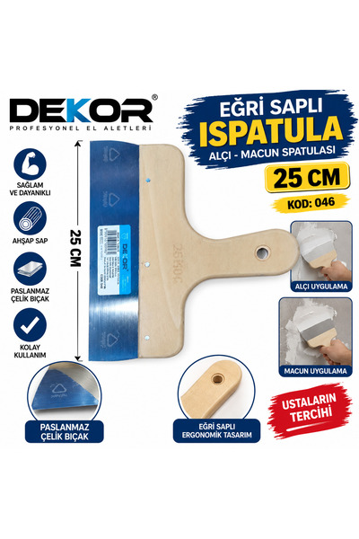 Dekor 046 Eğri Saplı Ispatula 25 CM Alçı Macun Spatulası