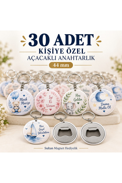 Sultan magnet hediyelik 30’lu Kişiye Özel Açacaklı Magnet Anahtarlık 44 mm Ni...