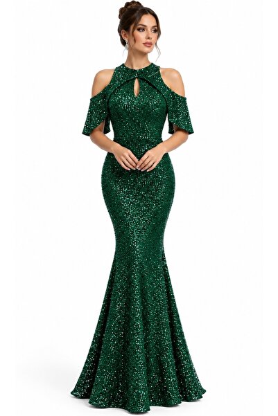 elissaa Halter yaka pul payet abiye elbise