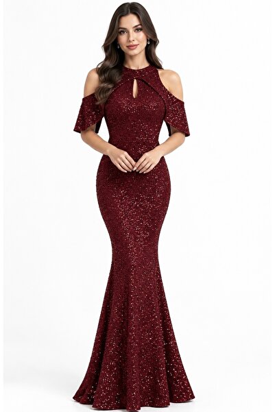 elissaa Halter yaka pul payet abiye elbise
