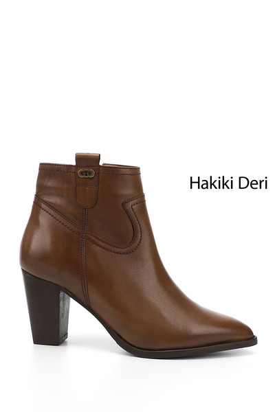 GÖNDERİ(R) Women/Girls Tan Antique Zippered Pointed Toe Genuine Leather Boots