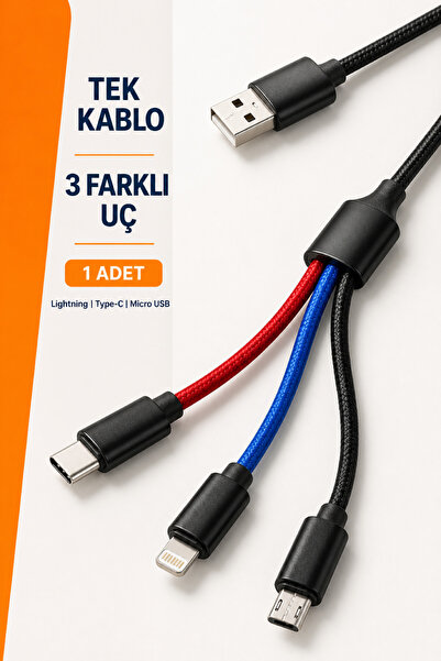 Beatitude Çoklu Hızlı Şarj Kablosu Type-C Micro USB Lightning Uyumlu 3 Başlık...