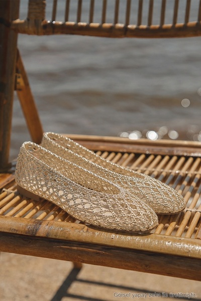 Capone Outfitters Johanna Hand Knitted Straw Leather Lined Women's Ballerinas