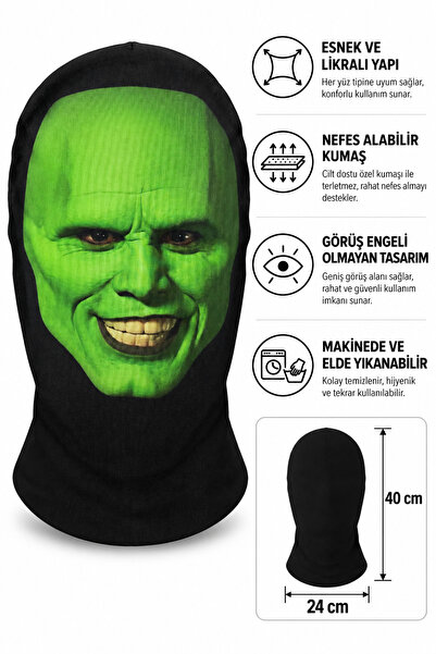 The Mask Baskılı, Rahat Görüşlü, Yıkanabilir Kumaş Maske – Gerçekçi Tam Yüz Görünümlü, Nefes Alabilen Parti ve Cosplay Maskesi