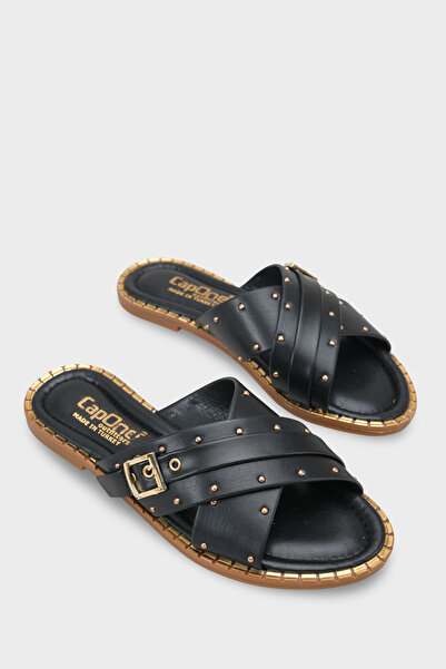 Capone Outfitters Metal Look Buckle Short Heeled Cross-Strapped Women's Slippers