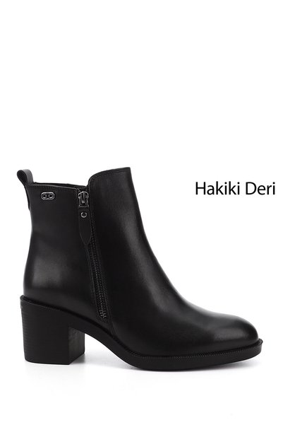 GÖNDERİ(R) Kadın Siyah Fermuarlı Kalın Topuklu Hakiki Deri Bot