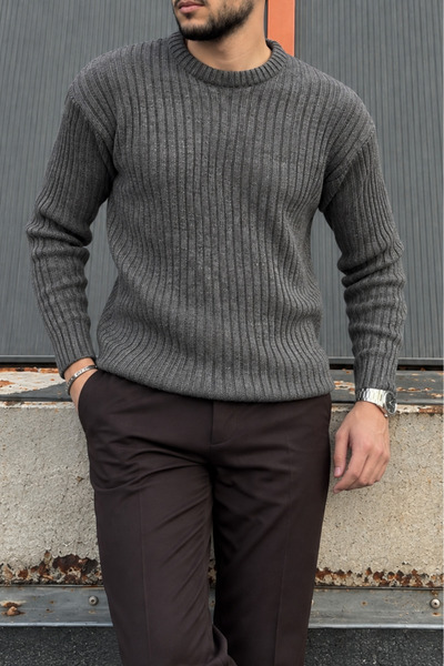 inpool Crew Neck, Winter-Spring, Striped, Textured, Basic Knit Sweater 25Pltk17