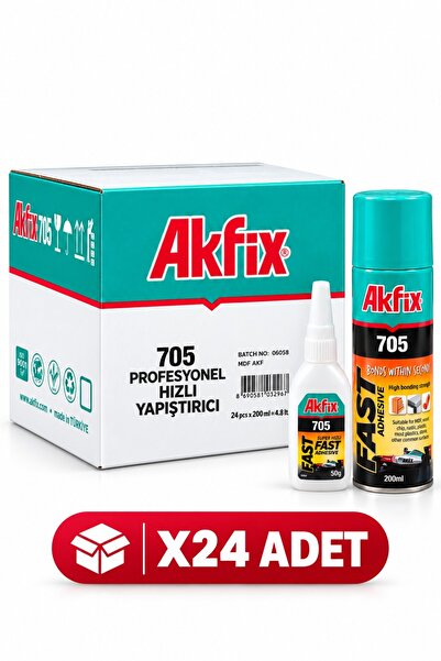 Akfix 705 Hızlı Yapıştırıcı (200 ml / 50 gr) - 24 Adet (1 Koli) Aktivatörlü M...