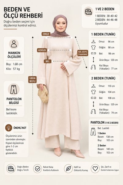 Berel Moda Tesettür İkili Takım Siyah Eflin Hakim Yaka Yırtmaç Detaylı Tunik Pantolon