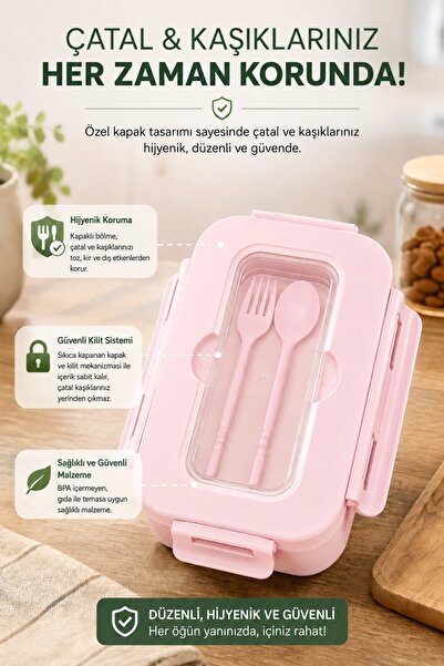 Piev Lockable Leak-Proof 2-Compartment Nutrition Container with Fork and Spoo...