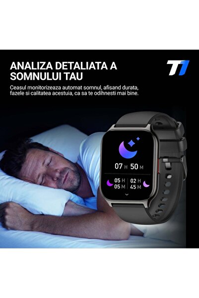 Techone Ceas Smartwatch Barbati Wand Pro, 2 inci, SUPER AMOLED, Inteligent, 2 curele, IP68, Negru