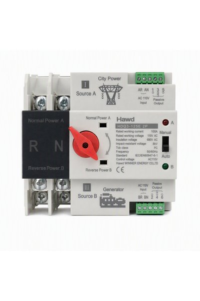 Choice مفتاح تحويل تلقائي ثنائي الطاقة AC110V 100A، يُركّب على سكة 35 مم، ثنا...