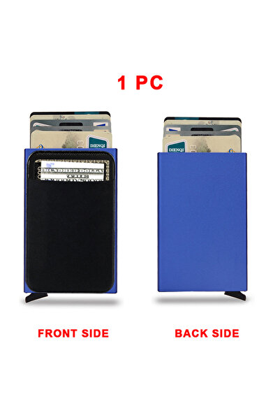 Choice3 Blue Rfid Smart Holder Wallets Metal Slim Pop Up Minimalist Men Walle...