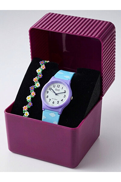 Q&Q من CITIZEN ساعة يد للأطفال مع سوار مقاومة للماء 10ATM V06A-012VY111