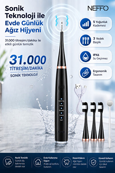 NEFFO Şarjlı Sonic Elektrikli Diş Fırçası Temizleyici Beyazlatıcı, 6 Mod, 3+1...