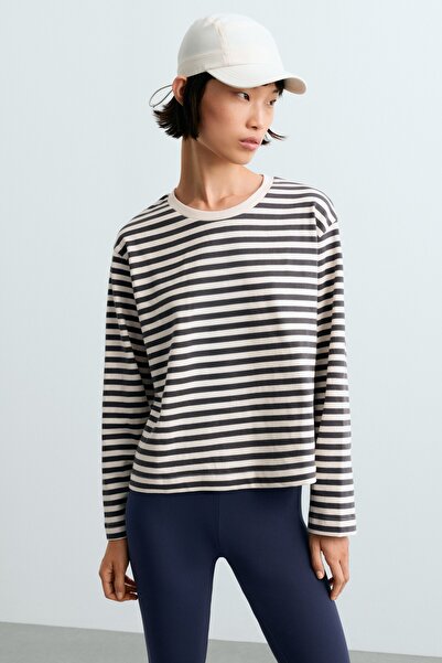 Oysho %100 Pamuklu Çizgili Boxy T-shirt