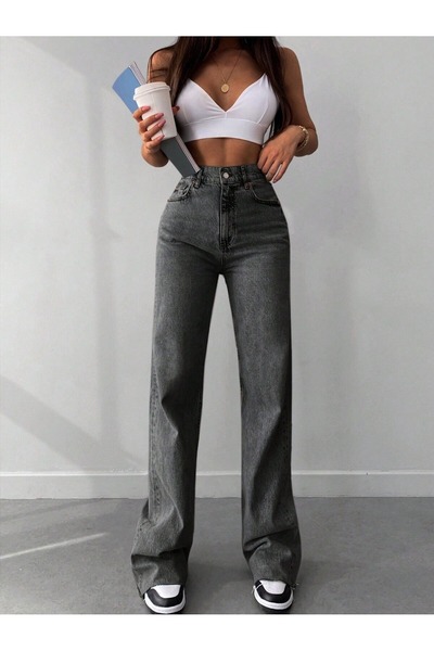 DRC trend Piyale Smoked Power Lycra Super High Waist Loose Jeans Palazzo Trou...