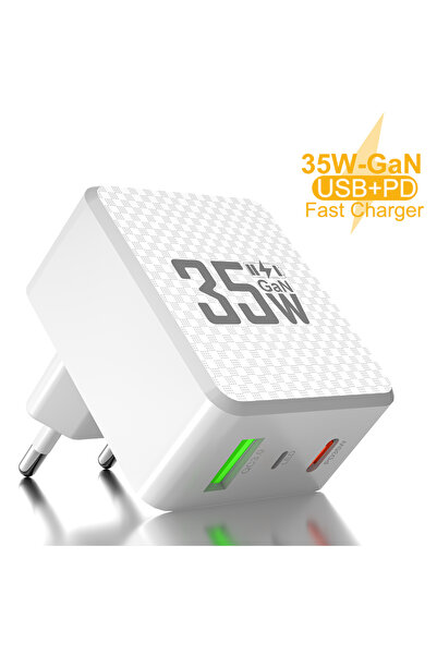 Choice EU White 2 Ports Mini 35W GaN USB Type C Charger QC3.0 Portable Fast C...
