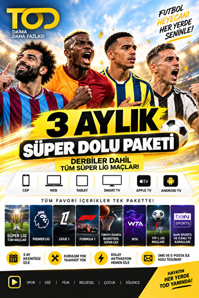 TOD TV Tod 3 Aylık Süper Dolu Paketi (Web + Cep + Tablet + Smart Tv)