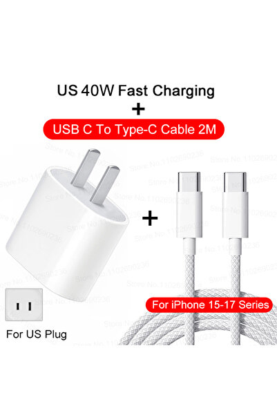 Choice9 US 2M (15-17 Series) PD 40W Fast Charger For iPhone 17 16 15 14 11 12...