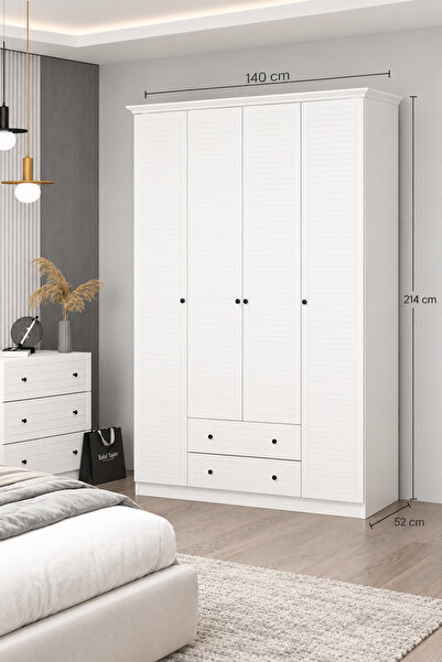 Minar LİVO MEMBRAN KAPAKLI GARDIROP, BEYAZ, 4 KAPAKLI