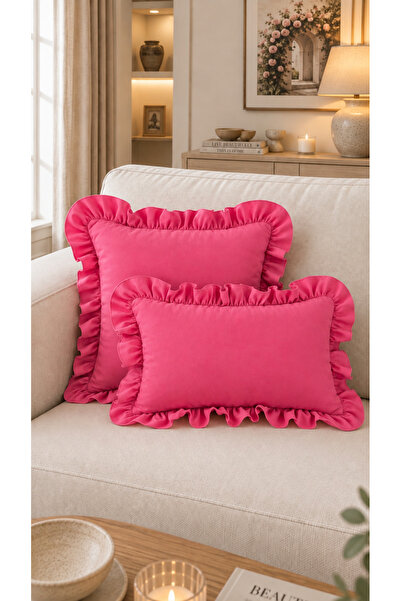 Decamor home İnci Vintage Φούξια Ροζ Κάλυμμα Μαξιλαριού με Βολάν 1 ΤΕΜ
