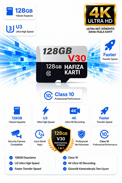 VİVATECH 128 GB Hafıza Kartı Faster Transfer Speed Class 10 4k Video Kayıt (V...