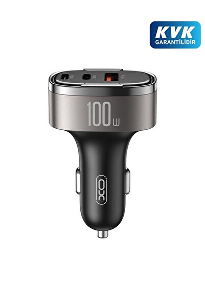 Xo 100W Araç Hızlı Şarj Adaptörü CC61,Dijital Ekran|Hızlı Şarj,1x USB-C,1x US...