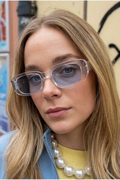 MACERATİ Chunky Frame Vintage Unisex Şeffaf Mavi Ultra Hafif Uv400 Filtreli G...