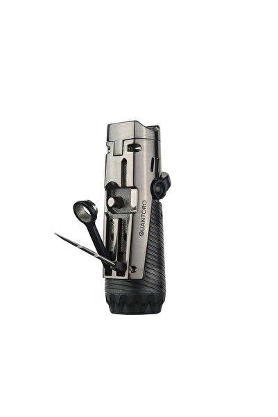 Quantoro 04-9 3 Torch Jet Alevli Puro Delicili ve İğneli Metal Puro Çakmağı Gunmetal